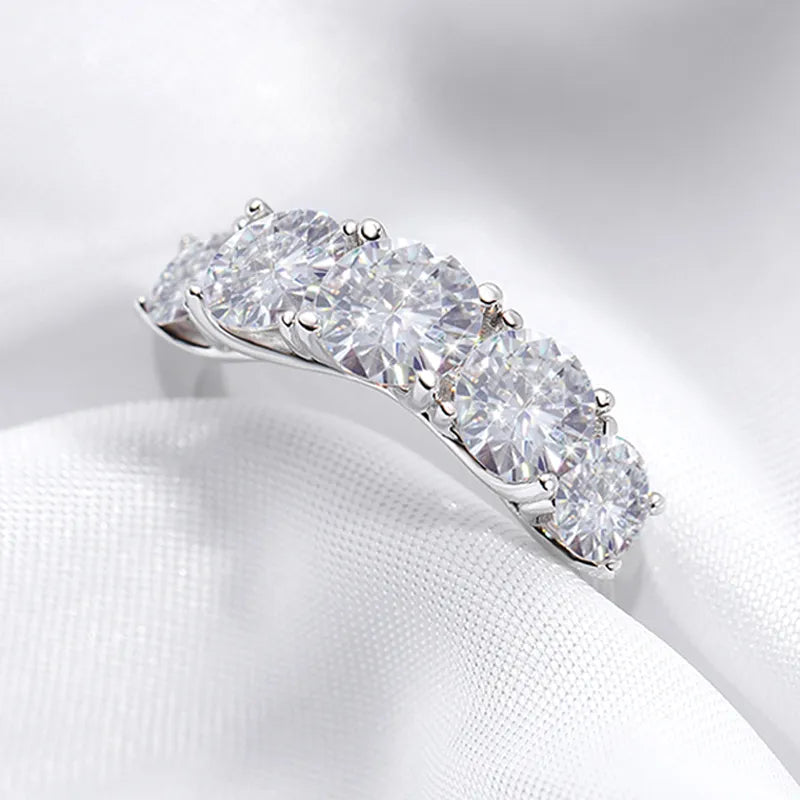 18k-Plated 3.6CT All Moissanite Rings for Women 5 Stones Sparkling Diamond Wedding Band S925 Sterling Silver Jewelry GRA