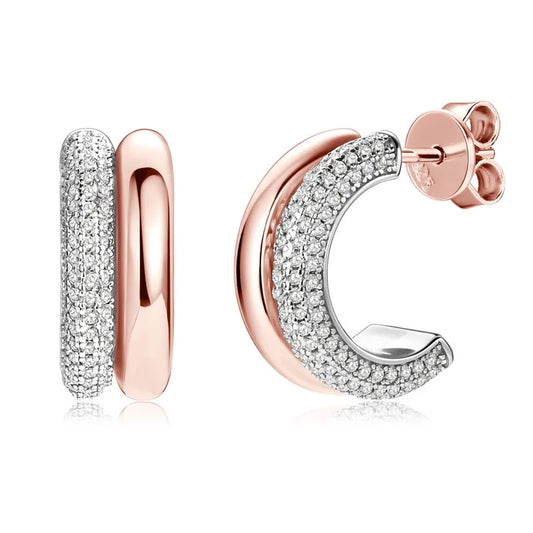 Trendy Pave Moissanite Open Hoop Earrings Stud for Women Real 925 Sterling Silver Luxury C Shape Wedding Earring Gift