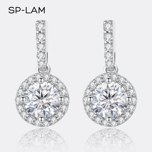 Round Stud Moissanite Earing  New Listing Earring 925 Sterling Silver Elegant Korean Bridal Diamond Cute Fine Jewelry