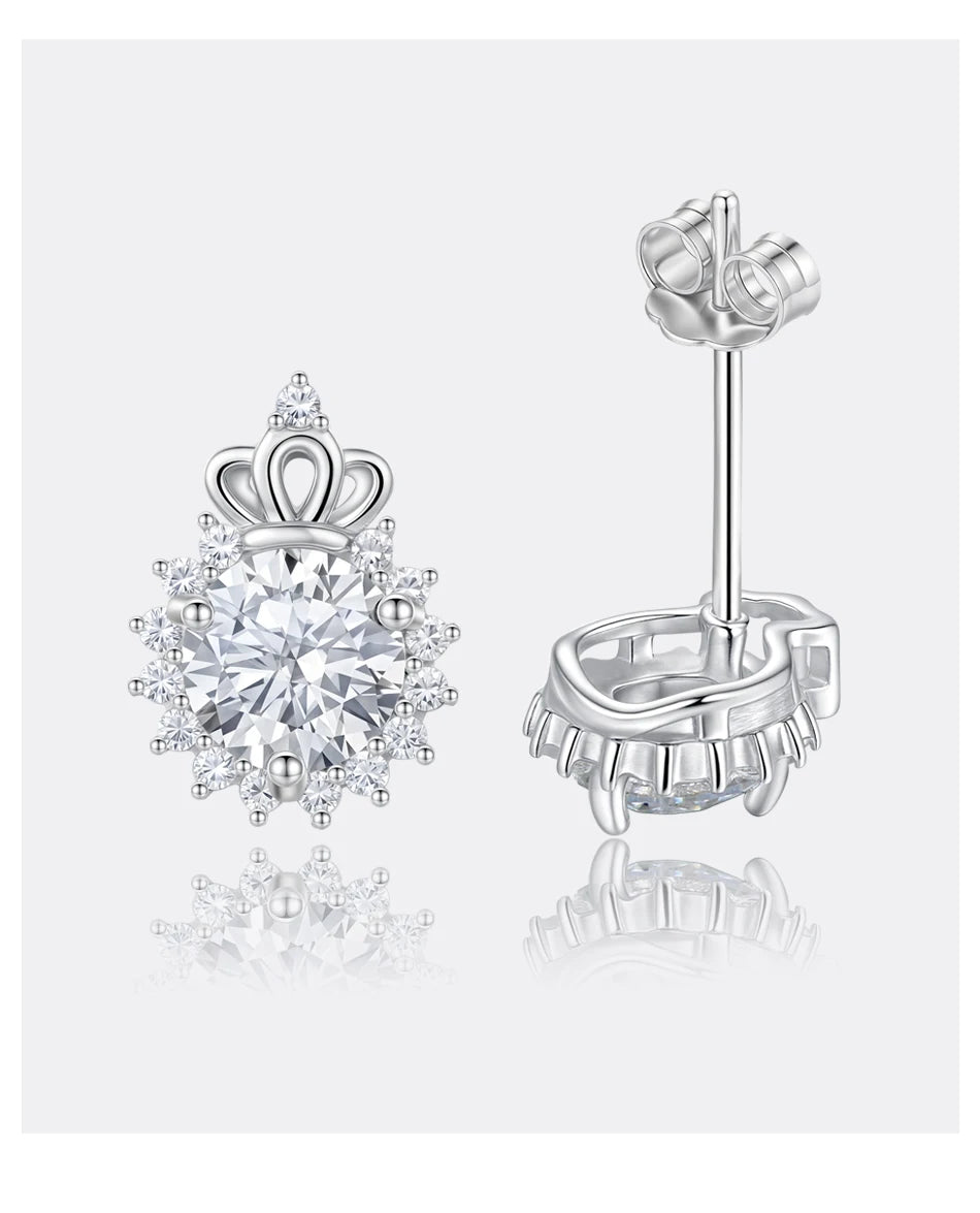 Crown shaped Moissanite diamond Earring Flower Wedding Sterling Stud 925 Fashion  Ladies Woman stud earring