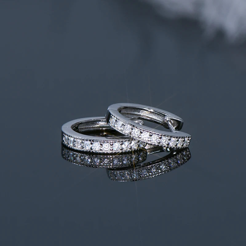 Silver 925 Hoops Earrings D Color 1.3mm Round Moissanite Small Earring Huggie 2023 Trend Jewelry for Women Gift