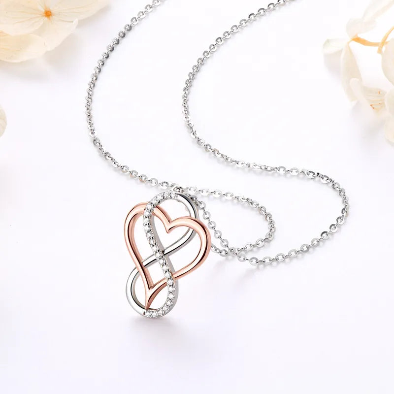 D Moissanite Heart Infinity Pendant Necklace - 925 Silver, Original Jewelry for Women - Engagement Gift