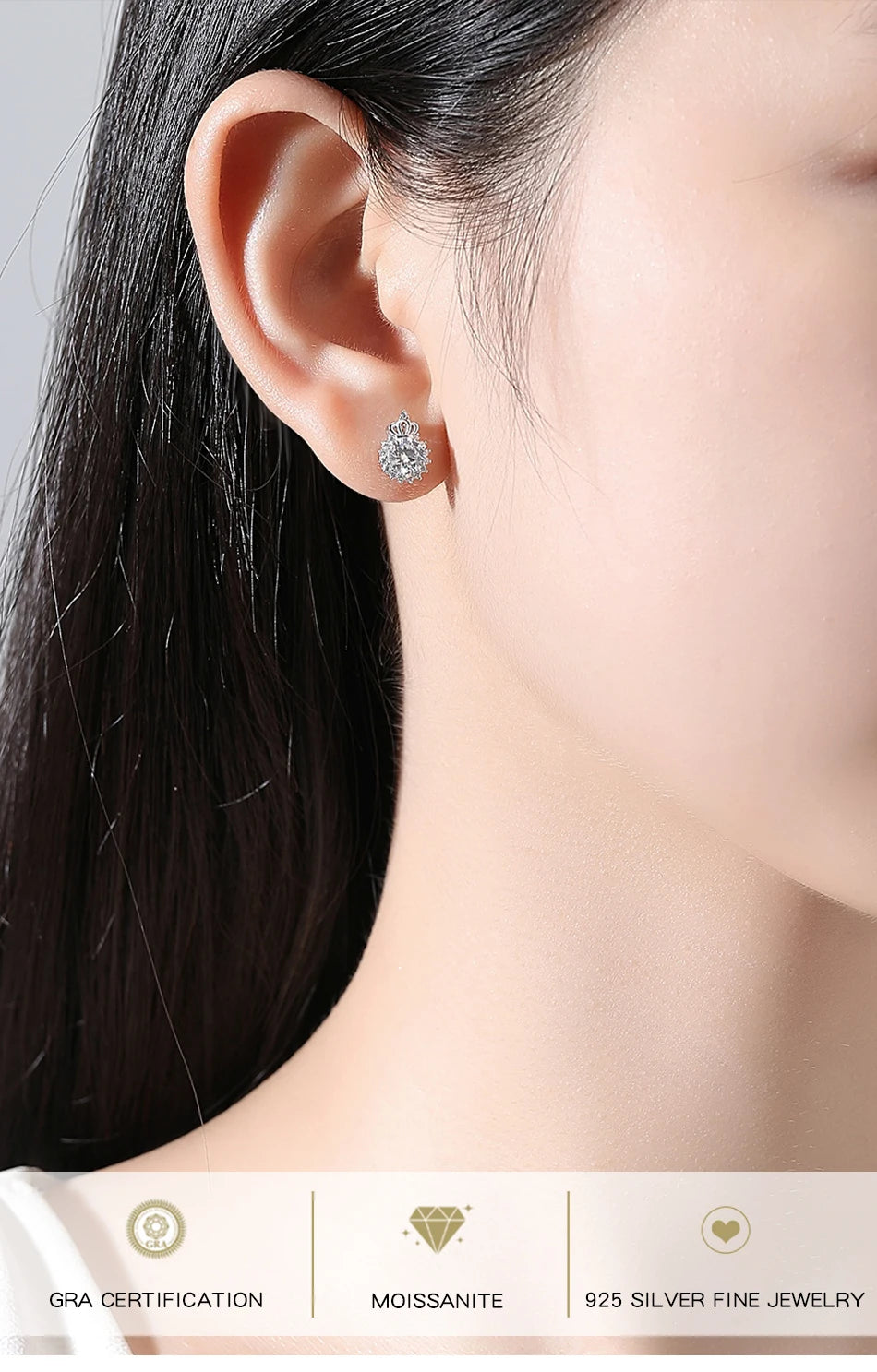 Crown shaped Moissanite diamond Earring Flower Wedding Sterling Stud 925 Fashion  Ladies Woman stud earring