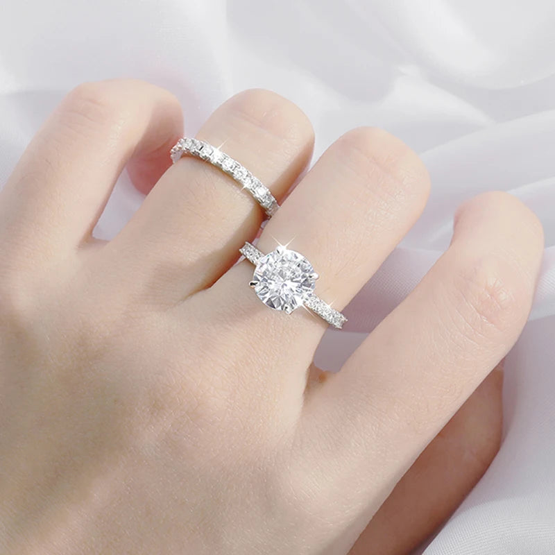 18k Plated 0.6-4.2CT All Moissanite Rings for Women Sparkly Luxury Wedding Diamond Band 925 Sterling Silver Jewelry GRA