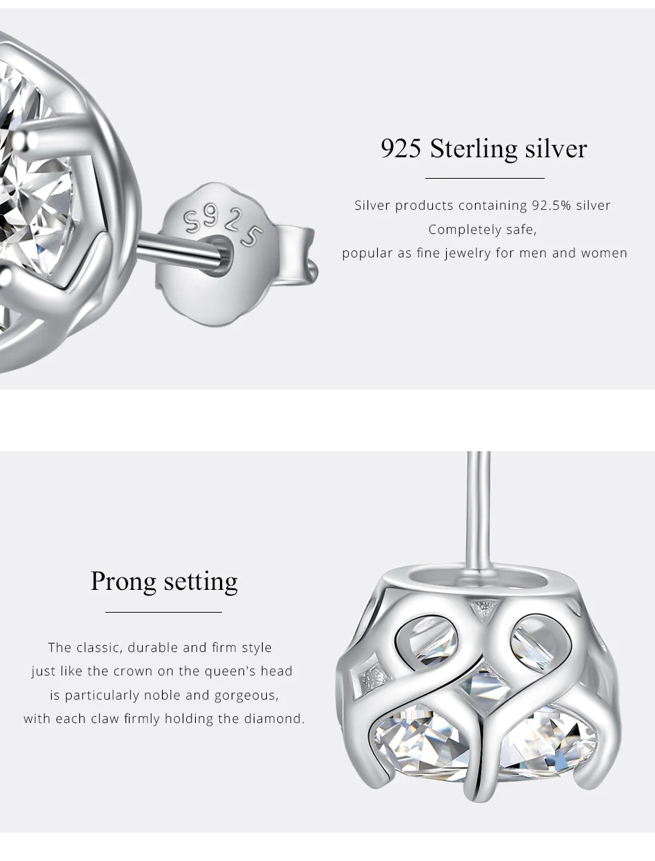 Classic Design Simple Round Moissanite Earrings Studs Six Claw Trendy Women And Men Ear Studs 0.5ct 1ct 2ct Choose Gifts