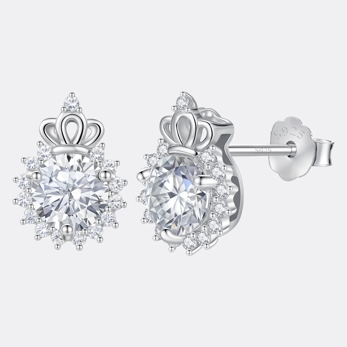 Crown shaped Moissanite diamond Earring Flower Wedding Sterling Stud 925 Fashion  Ladies Woman stud earring