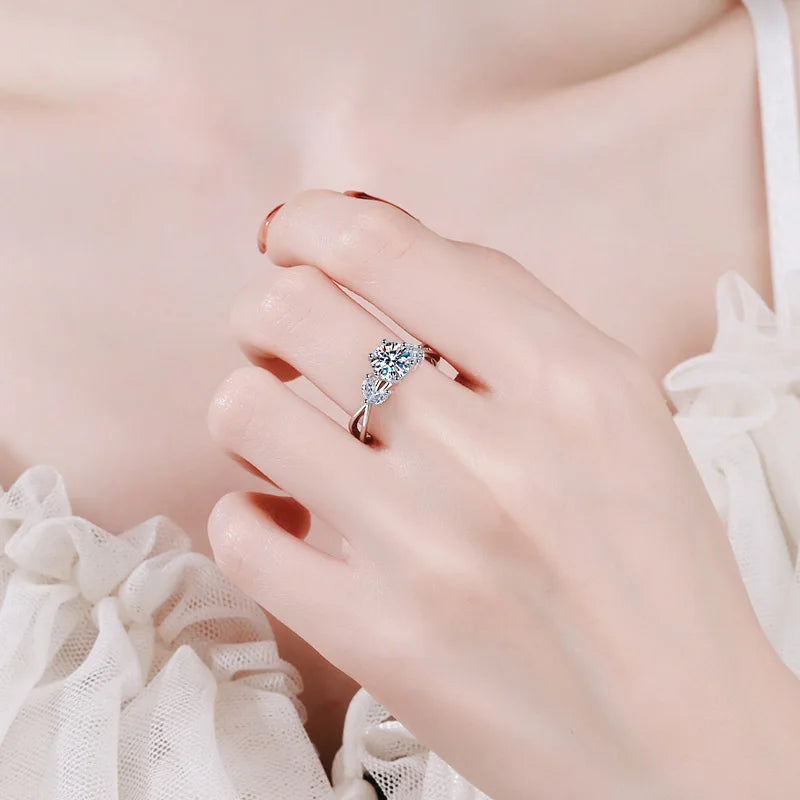 White Gold 1ct Certified Moissanite Ring for Women Luxury Quality 100% S925 Sterling Silver Jewelry D Color Diamond Ring