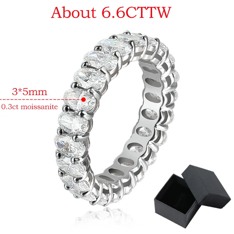 2.5/6.6cttw Oval Cut All Moissanite Ring for Women Sparkling Diamond Wedding Full Eternity Bands S925 Sterling Silver GRA