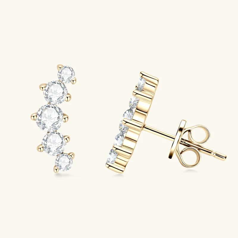 D Color Moissanite Jewelry Yellow Gold Plated Ear Crawler Earrings for Women 925 Silver Curved Stud Earrings Accessories
