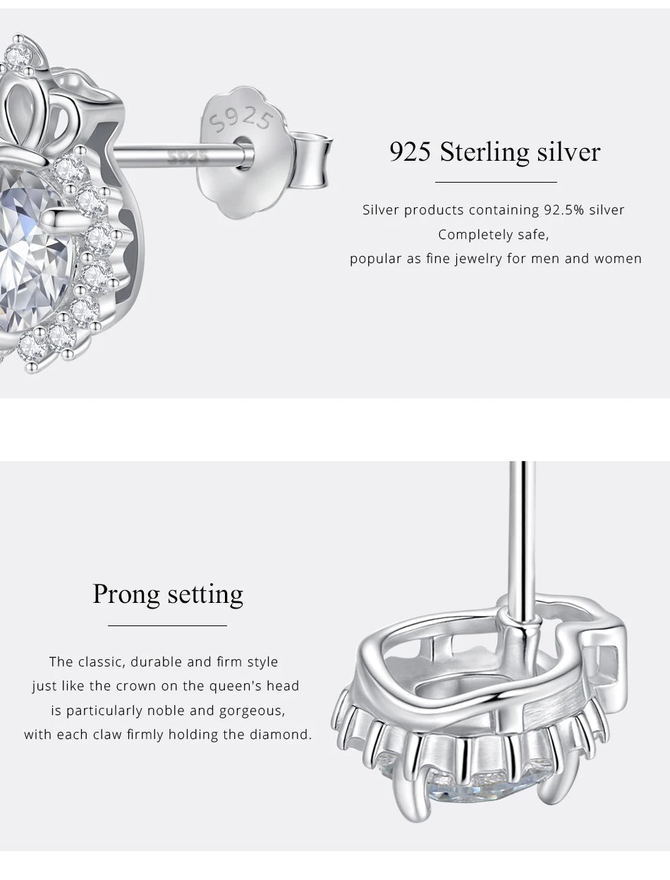 Crown shaped Moissanite diamond Earring Flower Wedding Sterling Stud 925 Fashion  Ladies Woman stud earring