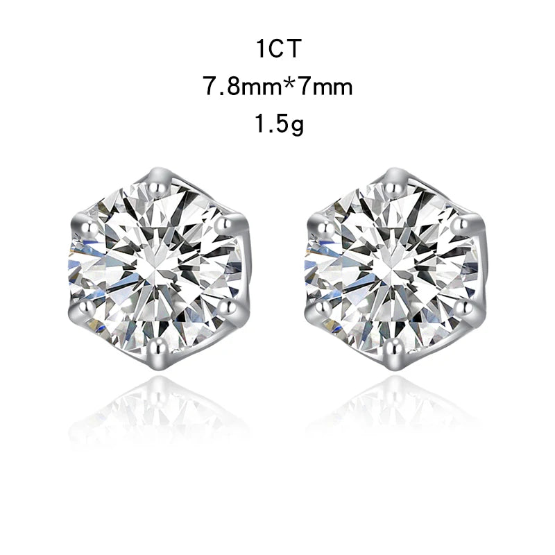 Classic Design Simple Round Moissanite Earrings Studs Six Claw Trendy Women And Men Ear Studs 0.5ct 1ct 2ct Choose Gifts
