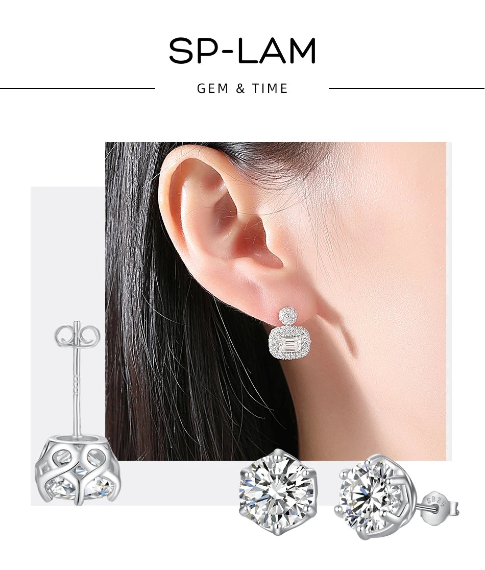 Classic Design Simple Round Moissanite Earrings Studs Six Claw Trendy Women And Men Ear Studs 0.5ct 1ct 2ct Choose Gifts