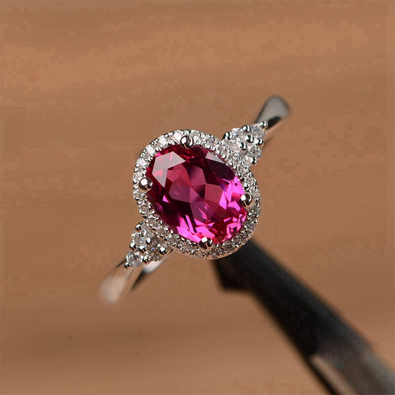Bague en cristal CZ empilable en forme de cœur rouge sterling pour femme 