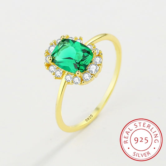 NEW Exquisite Emerald Rings For Women Genuine S925 Sterling Silver Green Zircon Ring