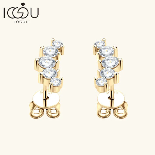 D Color Moissanite Jewelry Yellow Gold Plated Ear Crawler Earrings for Women 925 Silver Curved Stud Earrings Accessories