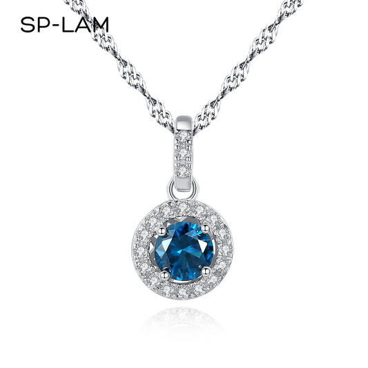 S925 Silver Round Lab Gemstone Pendant Necklace