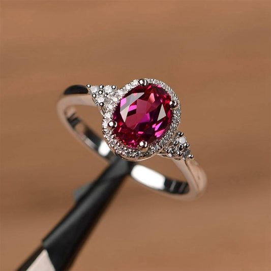 Bague en cristal CZ empilable en forme de cœur rouge sterling pour femme 