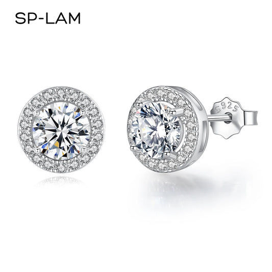 Sterling Silver 925 Round Halo Moissanite Stud Earrings - 1 Ct Iced Out Certified Jewelry