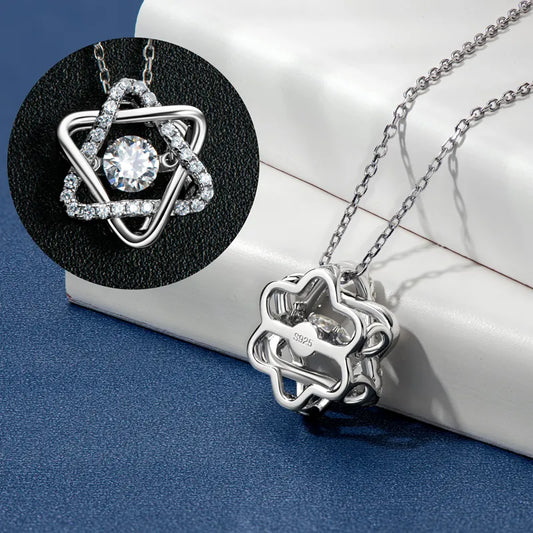 Six-Manifold Star Dancing Pendant Necklace - Shiny Real 0.5ct Moissanite - 925 Silver Religious Jewelry